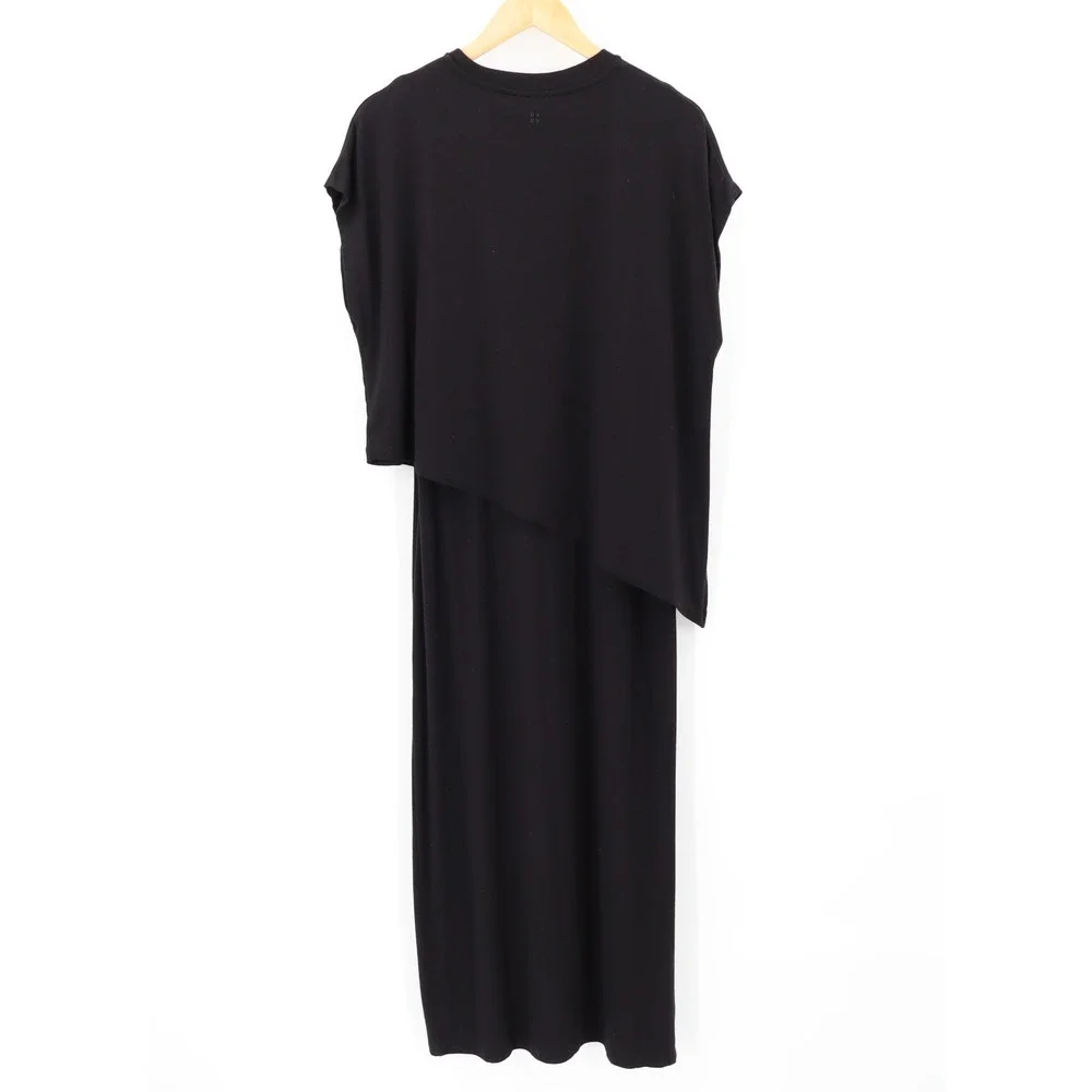 Sweaty Betty Mellow Midi Dress Sz M Black Asymmetrical Viscose Blend Minimalist - Picture 2 of 8